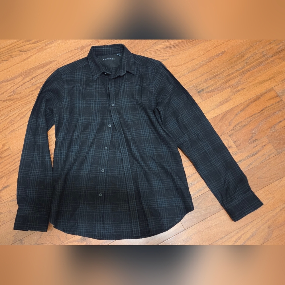Theory Black And Blue Checkered Irving Men's Shirt